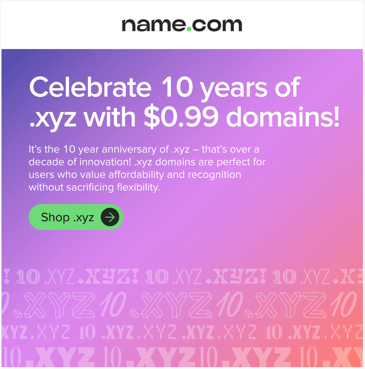 $1.17/¥8.5 无门槛获取 1 年 .xyz 域名！可注册纯字母，不再仅限于数字域名